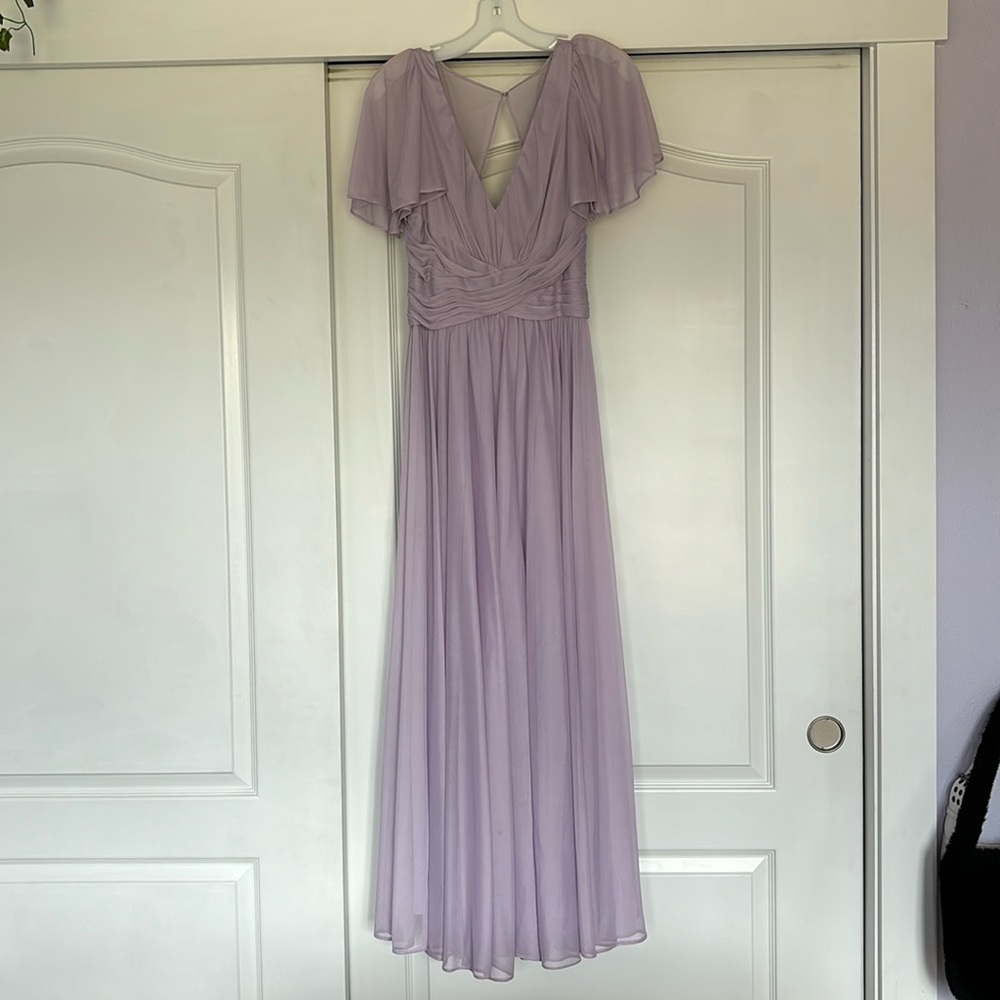 David’s Bridal Flutter Sleeve Crisscross Mesh Prom/Bridesmaid Dress